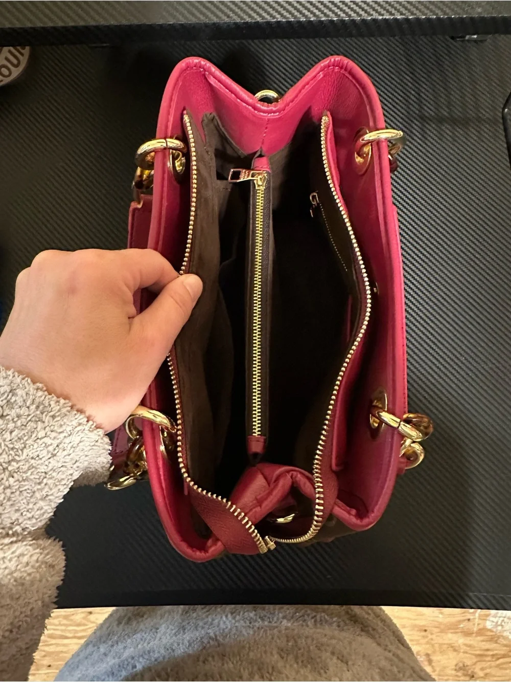 Brown and pink satchel